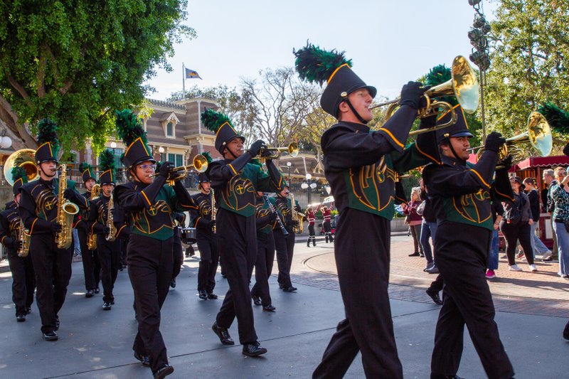 The Damien High Spartan Regiment performed at Disneyland earlier in the school year, and now will prepare to travel to New York for the 2025 Macy’s Thanksgiving Day Parade. (Damien High School)