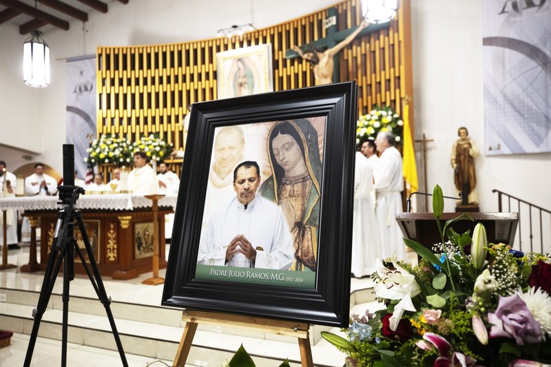 A photo of Father Julio César Ramos Ortega, MG, was placed on the altar during a Memorial Mass at Our Lady of Guadalupe (known locally as La Lupita) in El Monte June 11. Ramos, who was the pastor at the parish, died from cancer on June 6. (Victor Alemán)
