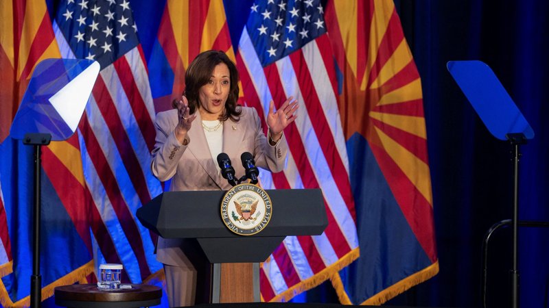 Vice President Kamala Harris speaks in Tucson, Ariz., April 12, 2024, after the Arizona Supreme Court ruled a 160-year-old near-total abortion ban still on the books in the state was enforceable. The Arizona Legislature repealed the law in May. (OSV News photo/Rebecca Noble, Reuters)