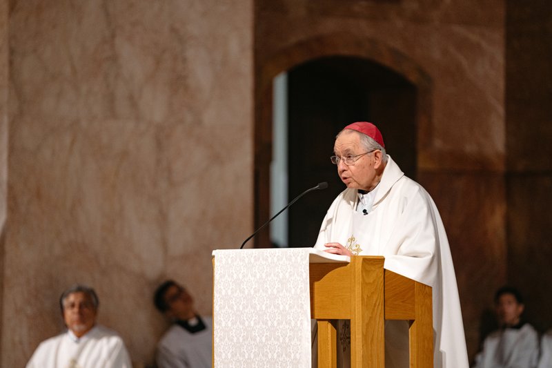 Archbishop Jose H. Gomez presides over a special Mass for LA pilgrims at the Sts. Peter & Paul Cathedral in Indianapolis July 19 during the National Eucharistic Congress. (Archdiocese of Los Angeles)