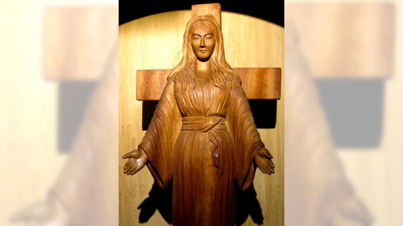 A wooden statue of Our Lady of Akita is seen in this undated photo. On July 6, 1973, Sister Agnes Sasagawa of the Handmaids of the Eucharist in Akita, Japan, reported receiving messages from a wooden statue of Mary and witnessed the statue weeping many times. (OSV News photo/SICDAMNOME, via Wikipedia)