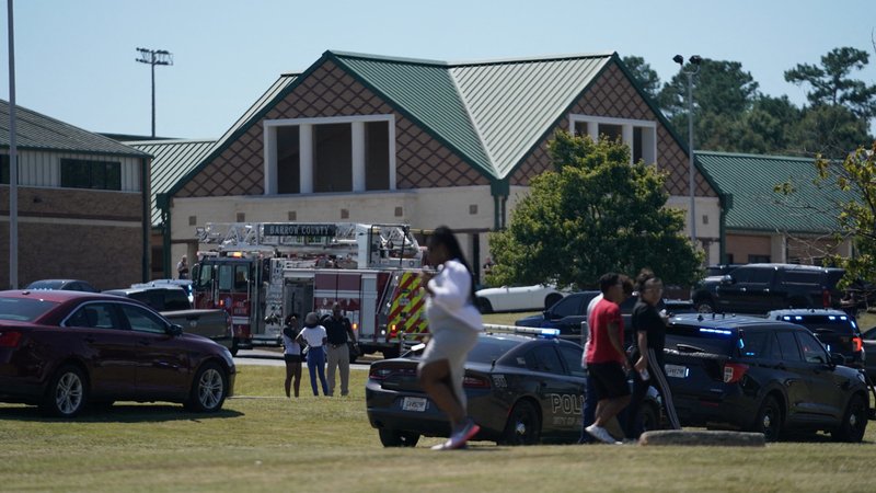 Law enforcement officers and firefighters work at the scene of a mass shooting at Apalachee High School in Winder, Ga., Sept. 4, 2024. (OSV News photo/Elijah Nouvelage, Reuters)