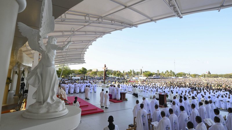 Pope Francis celebrates an outdoor Mass in Tasitolu, Timor-Leste, Sept. 10, 2024. (CNS photo/Vatican Media)