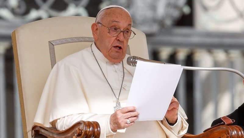 Pope Francis speaks during his general audience in St. Peter's Square at the Vatican Sept. 25, 2024. (CNS photo/Lola Gomez)
