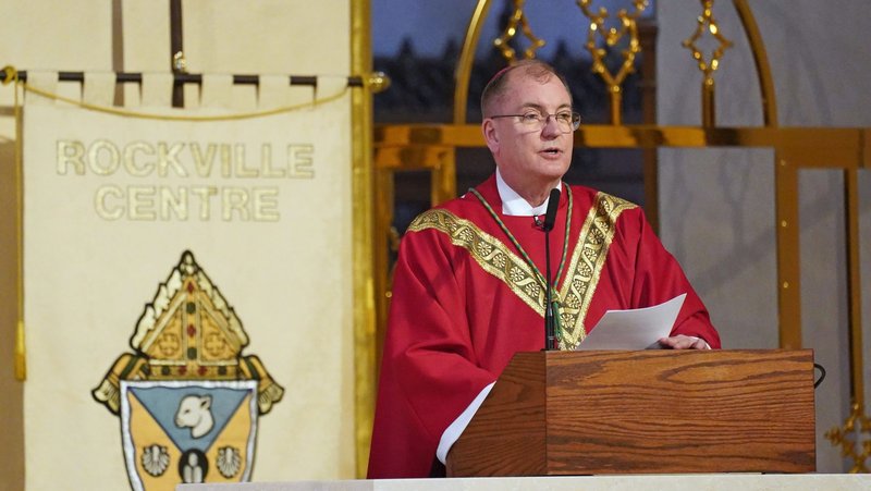 Bishop John O. Barres of Rockville Centre, N.Y., delivers the homily during Mass at St. Agnes Cathedral in Rockville Centre, N.Y., June 29, 2020. The Diocese of Rockville Centre has agreed to a $323 million settlement with abuse survivors. (OSV News photo/Gregory A. Shemitz)