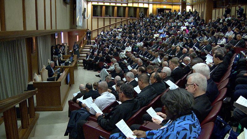 Members of the Synod of Bishops on synodality gather in the Vatican's Synod Hall Sept. 30, 2024, for the opening of a two-day retreat before the monthlong synod assembly begins. (CNS screen grab/Vatican Media)
