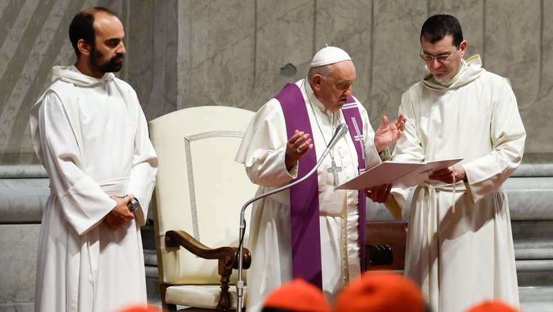 Pope Francis presides over a penitential liturgy Oct. 1, 2024, in St. Peter's Basilica at the Vatican on the eve of the opening of the second session of the Synod of Bishops on synodality. (CNS photo/Lola Gomez)