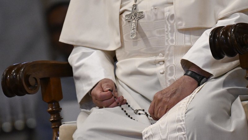 Pope Francis prays the rosary for peace with members of the Synod of Bishops, pilgrims, ambassadors accredited to the Vatican and Catholics from the Diocese of Rome in the Basilica of St. Mary Major Oct. 6, 2024. (CNS photo/Vatican Media)