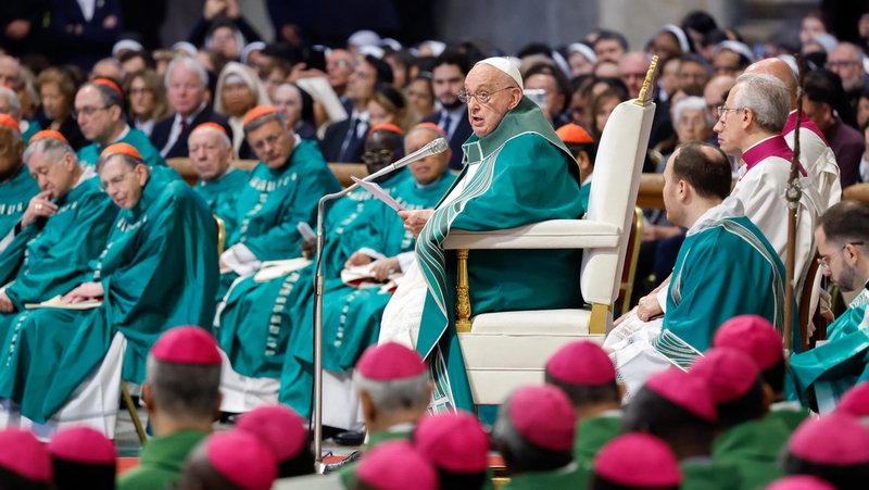 Pope Francis delivers his homily during the closing Mass of the Synod of Bishops on synodality in St. Peter's Basilica at the Vatican Oct. 27, 2024. (CNS photo/Lola Gomez)
