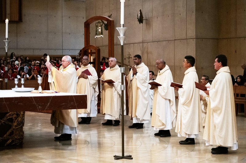 Archbishop José H. Gomez presides over the annual Missionary Childhood Association Youth Appreciation Mass on Oct. 16. (Victor Alemán)