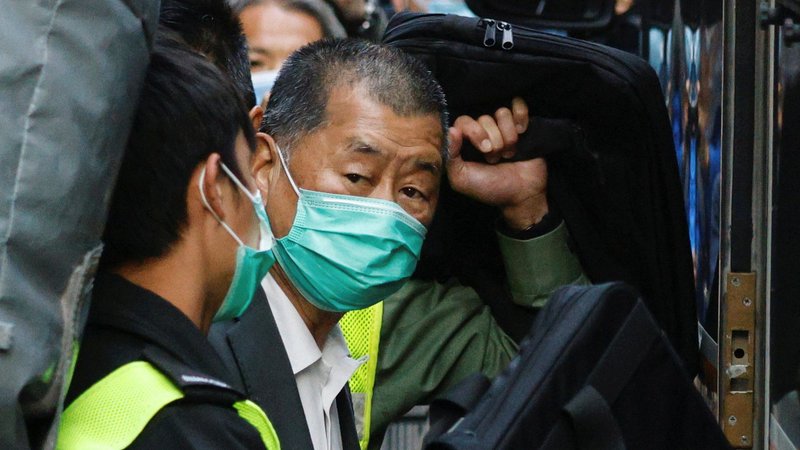 Jimmy Lai looks on as he leaves the Court of Final Appeal by prison van in Hong Kong Feb. 1, 2021. (OSV News photo/Tyrone Siu, Reuters)