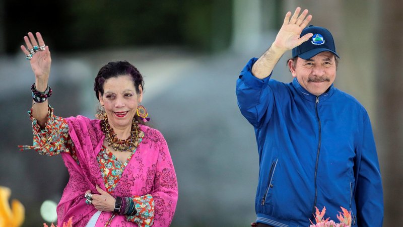 Nicaraguan President Daniel Ortega and his wife, Vice President Rosario Murillo, greet supporters during the opening ceremony of a highway overpass in Managua March 21, 2019. (OSV News photo/Oswaldo Rivas, Reuters)