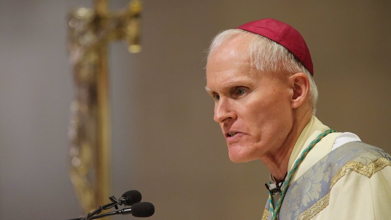 Bishop Mark E. Brennan delivers the homily during his installation Mass Aug. 22, 2019, as head of the Diocese of Wheeling-Charleston, W.Va., in the Cathedral of St. Joseph in Wheeling. (CNS photo/Bob Roller)