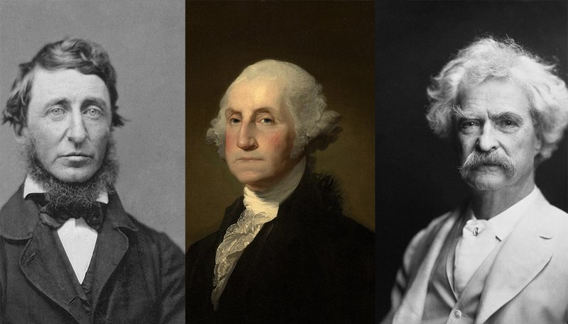 From left, Henry David Thoreau, George Washington, and Mark Twain. (Wikimedia Commons)