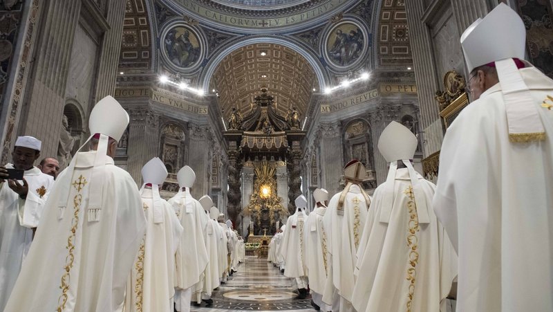 Prelates attend a Mass celebrated by Pope Francis in St. Peter's Basilica Oct. 11, 2022, to mark the 60th anniversary of the opening of the Second Vatican Council. (CNS/Vatican Media)