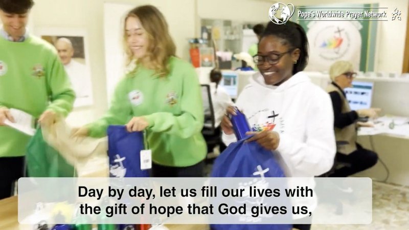 A screengrab from Pope Francis' video message released Dec. 3, 2024, shows young people volunteering as part of his prayer intention for the month of December, which is dedicated to praying for God's gift of hope. (CNS screengrab/Pope's Worldwide Prayer Network)