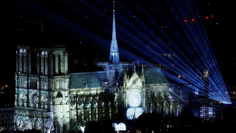 General view of Notre Dame Cathedral in Paris during a light show for its reopening service ceremony Dec. 7, 2024. (OSV News photo/Christian Hartmann, Reuters)