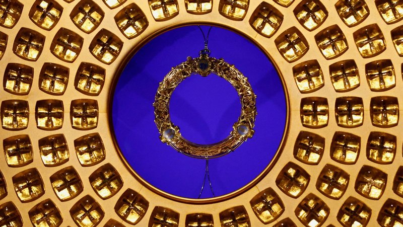 The crown of thorns is exhibited after a procession returned it to Notre Dame Cathedral in Paris Dec. 13, 2024, five-and-a-half years after a fire ravaged the Gothic Parisian landmark. (OSV News photo/Stephanie Lecocq, Reuters)