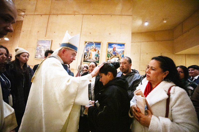 Archbishop José H. Gomez offers a blessing following the Las Mañanitas vigil celebrating Our Lady of Guadalupe on Dec. 11. (Victor Alemán)