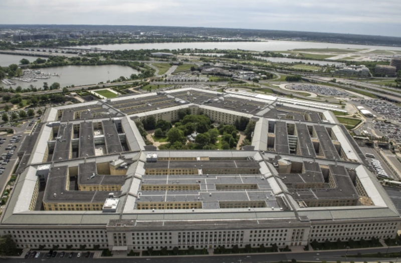 An aerial view of the Pentagon, Washington, D.C., May 11, 2021. (Air Force Staff Sgt. Brittany A. Chase, DOD, Public domain, via Wikimedia Commons)