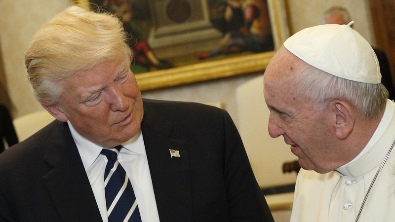 Pope Francis talks with U.S. President Donald Trump during a private audience at the Vatican May 24, 2017. (CNS photo/Paul Haring)