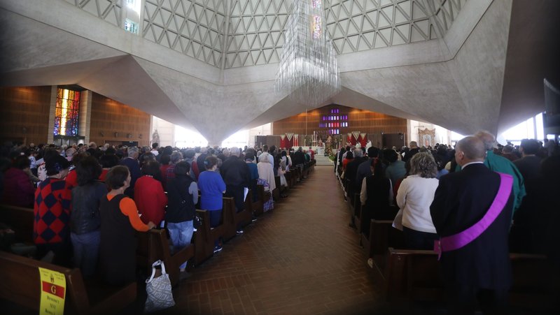 People attend Mass at the Cathedral of St. Mary of the Assumption in San Francisco May 19, 2024. The San Francisco Archdiocese is facing calls to publish its list of clergy credibly accused of sexual abuse. (OSV News photo/Bob Roller)