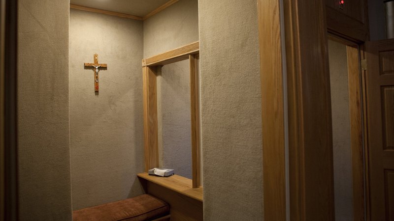 A confessional is seen in a file photo at the Memorial Church of the Holy Sepulcher on the grounds of the Franciscan Monastery of the Holy Land in Washington. (OSV News photo/Nancy Phelan Wiechec)