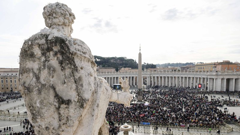 People gather in St. Peter's Square to pray the Angelus with Pope Francis at the Vatican Feb. 2, 2025. (CNS photo/Vatican Media)