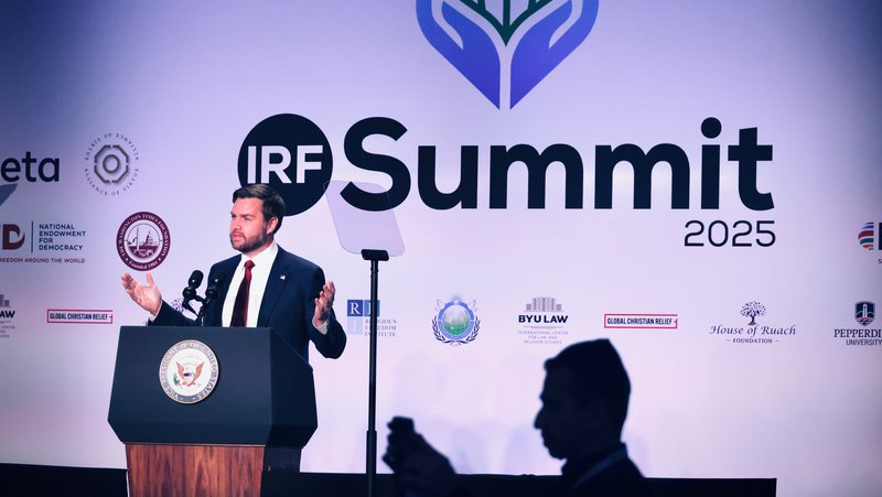 Vice President JD Vance speaks during the International Religious Freedom Summit in Washington Feb. 5, 2025. Vance defended cuts to U.S. foreign aid in his remarks, arguing the funds were "spreading atheism" abroad. (OSV News photo/Matt Ryb Pictures via JDA Worldwide)