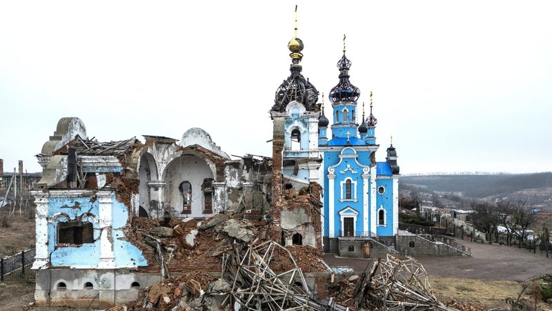 A church destroyed by a Russian attack on the village of Bohorodychne in Ukraine's Donetsk region is pictured Feb. 13, 2024. (OSV News photo/Vladyslav Musiienko, Reuters)