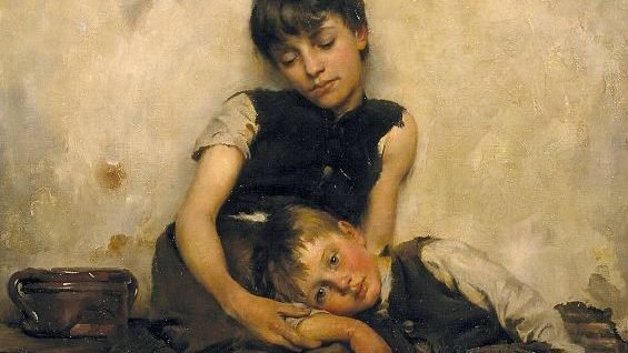 “Orphans,” by Thomas Benjamin Kennington, 1856-1916, British. (Wikimedia Commons)