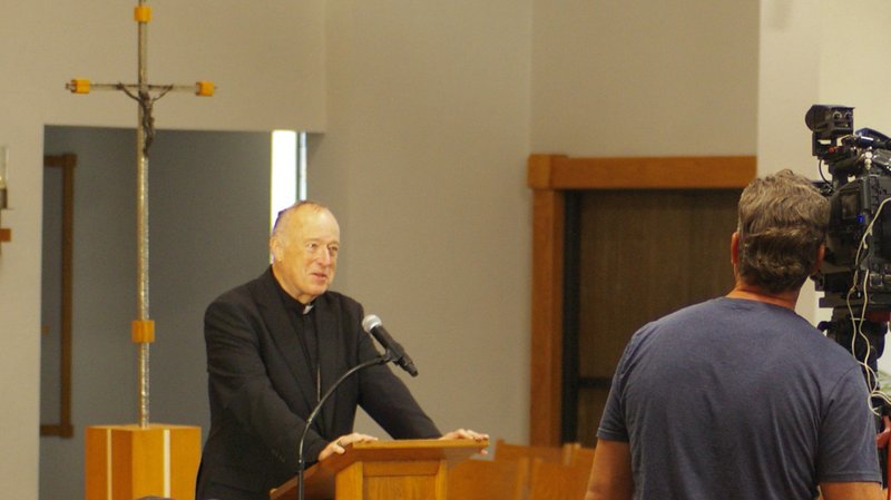 Cardinal Robert W. McElroy answers media questions at his farewell press conference Feb. 27, 2025, at the diocesan Pastoral Center in San Diego. (OSV News/Denis Grasska, The Southern Cross)