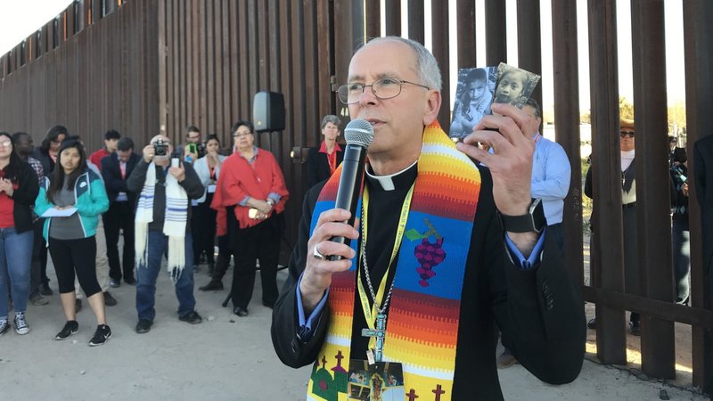 Bishop Mark J. Seitz of El Paso, Texas, is seen Feb. 26, 2019, at the U.S.-Mexico border wall. Bishop Seitz called for a protest against Trump administration mass deportations, with the demonstration set to take place in El Paso, Texas, March 24, 2025, the feast of St. Oscar Romero, and attended by an international delegation of bishops. (OSV News photo/David Agren)
