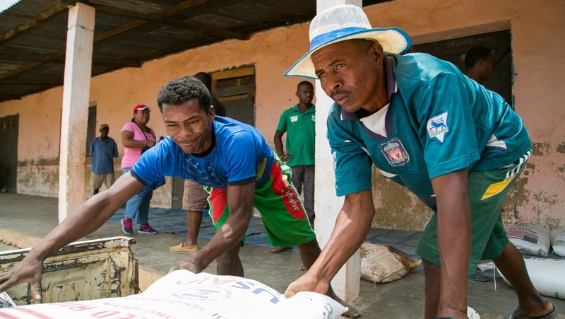 Workers unload food commodities from Catholic Relief Services and USAID in the village of Behera, near Tulear, Madagascar, Oct. 22, 2016. U.S. Secretary of State Marco Rubio on April 22, 2025, announced the "reorganization" of the State Department, which now oversees the government's humanitarian efforts, would include staffing cuts and the consolidation of offices. (OSV News Photo/Nancy McNally, Catholic Relief Services)