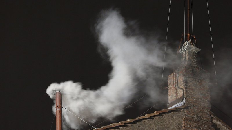 White smoke billows from the chimney of the Sistine Chapel March 13, 2013, at the Vatican signaling that Argentine Cardinal Jorge Mario Bergoglio, who became Pope Francis, was elected the 266th Roman Catholic pontiff. (CNS/Paul Haring)