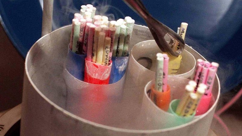 Frozen human embryos are checked are pictured in a file photo. (OSV News photo/Ian Hodgson)