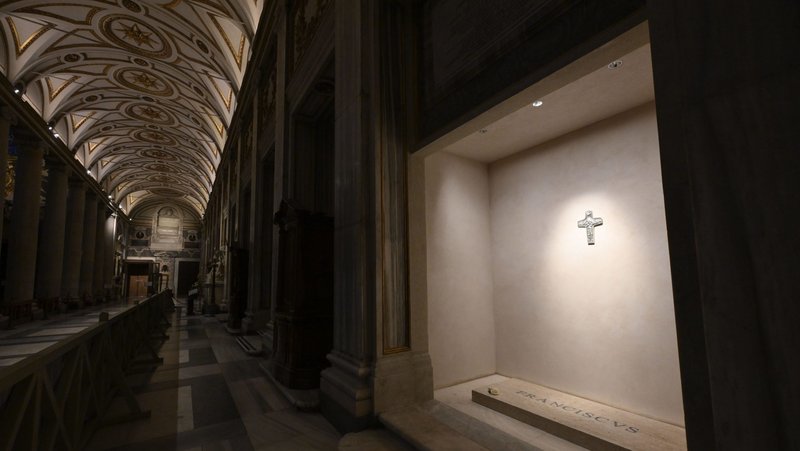 Pope Francis’ tomb in the side aisle of the Basilica of St. Mary Major April 27. (CNS/Vatican Media)