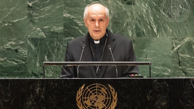 Archbishop Gabriele G. Caccia, permanent observer of the Holy See to the United Nations, is pictured in a 2023 photo addressing the General Assembly at U.N. headquarters in New York City. (OSV News photo/Rick Bajornas, courtesy United Nations)