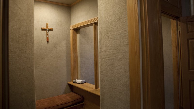 A confessional is seen in a file photo at the Memorial Church of the Holy Sepulcher on the grounds of the Franciscan Monastery of the Holy Land in Washington. (OSV News photo/Nancy Phelan Wiechec)