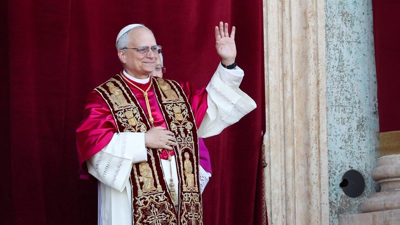 Cardinal Robert Francis Prevost, now Pope Leo XIV, appears on the central balcony of St. Peter's Basilica at the Vatican May 8, 2025, following his election during the conclave. (OSV News/Claudia Greco, Reuters)