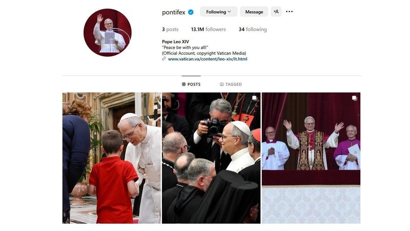 A screen grab shows Pope Leo XIV's @pontifex account on the social media platform Instagram May 16, 2025. (CNS photo/screen grab, Instagram)