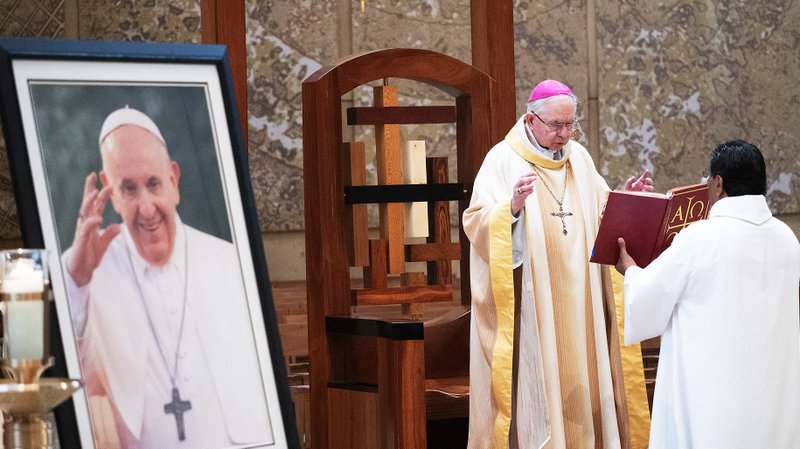 Archbishop Jose H. Gomez celebrated a special Mass for the eternal rest of Pope Francis on April 21, 2025, hours after the pope's death. (Victor Alemán)