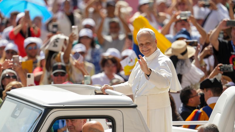 Pope Leo XIV greets visitors and pilgrims from the popemobile as he rides around St. Peter's Square at the Vatican before his weekly general audience June 4, 2025. (CNS photo/Lola Gomez)
