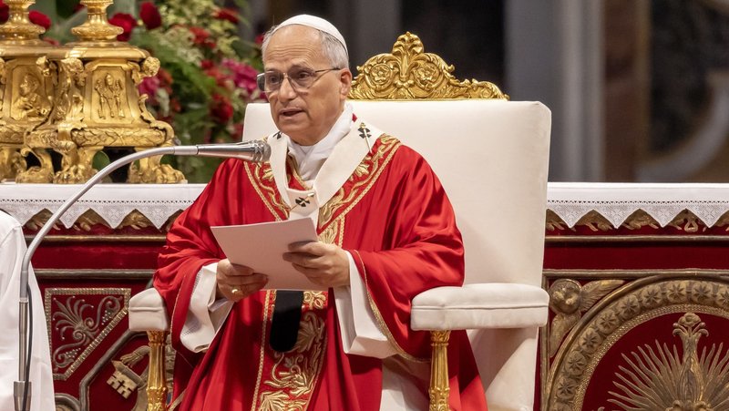Pope Leo XIV celebrates Mass for the feast of Sts. Peter and Paul in St. Peter’s Basilica at the Vatican June 29, 2025. (CNS photo/Pablo Esparza)