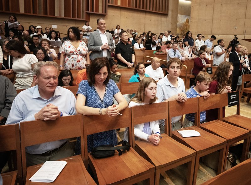 The Campbell family, parishioners at St. Paul the Apostle Church in Pismo Beach, traveled to the Cathedral of Our Lady of the Angels in Los Angeles on June 22 for the conclusion Mass of the National Eucharistic Revival. (Victor Alemán)