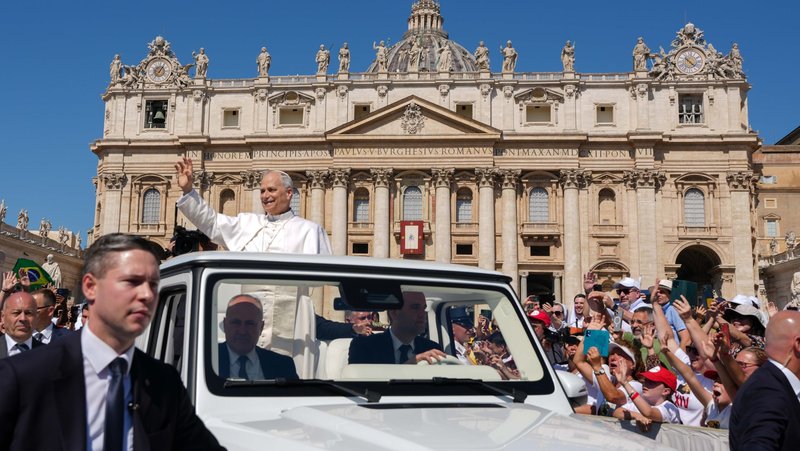 Pope Leo XIV greets people as he rides in the popemobile before celebrating Mass in St. Peter’s Square at the Vatican June 1, 2025, as part of the Jubilee of Families, Children, Grandparents and the Elderly. (CNS photo/Lola Gomez)