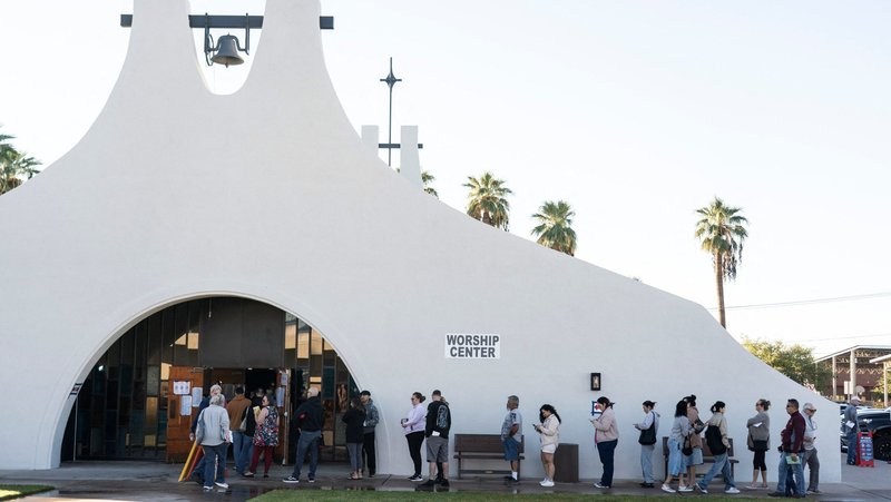 People line up to cast their votes in the U.S. presidential election outside of a church polling station in Phoenix on Election Day, Nov. 5, 2024. The Internal Revenue Service agreed in a July 7, 2025, court filing that a house of worship addressing its congregation about electoral politics in the context of religious faith does not violate the Johnson Amendment, a provision in the U.S. tax code that has prohibited such activities for decades. (OSV News photo/Go Nakamura, Reuters)