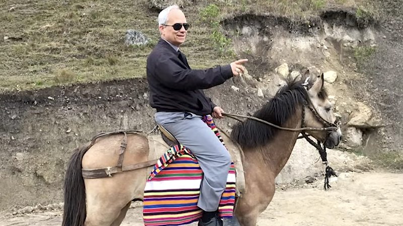 The documentary “Leon de Peru” shows then-Bishop Robert Prevost riding a donkey in Peru.(Screenshot via YouTube)