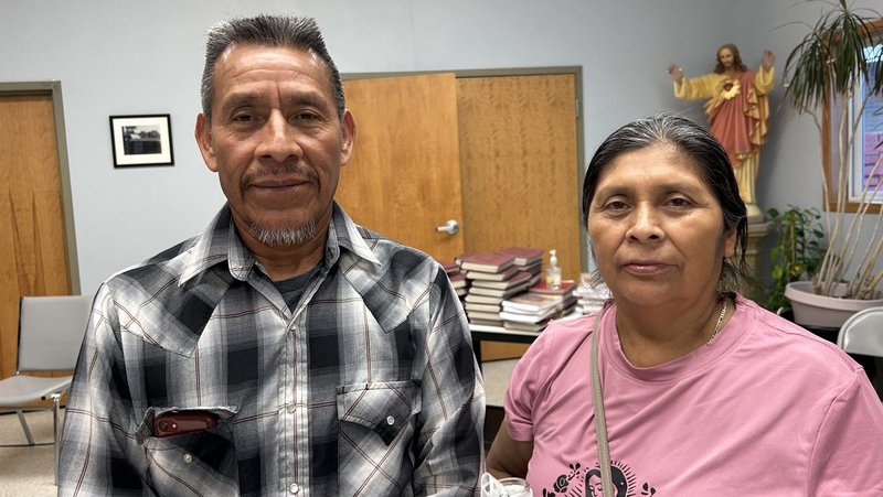 Francisco Pedro and his wife, Lucia Juan Diego, pose after attending a prayer vigil July 6, 2025, on behalf of their grandson Pascual Pedro Pedro at St. Joseph Church in West Liberty, Iowa. Their grandson, who was in ICE custody, was deported the following day to Guatemala. (OSV News photo/Barb Arland-Fye, The Catholic Messenger)