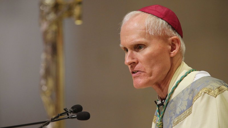 Bishop Mark E. Brennan of Wheeling-Charleston, W.Va., is pictured in a 2019 photo at the Cathedral of St. Joseph in Wheeling. Bishop Brennan issued a statement July 31, 2025, addressing the immigration crisis and calling people in his state to "pray for the courage to do the right thing." (OSV News photo/Bob Roller)